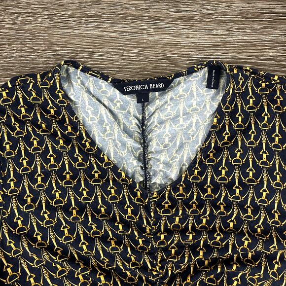 EUC Veronica Beard Neeta Ruched Jersey‎ Top Large Bit Print Stretch Long Sleeve - Picture 13 of 16